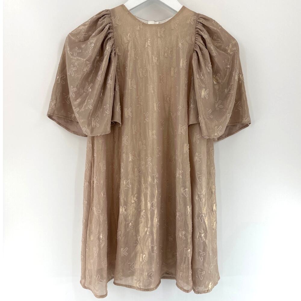 Kenzo Kids Girls Gold Logo Flutter Jacquard Lamé Dress Size 10A - Picture 6 of 13